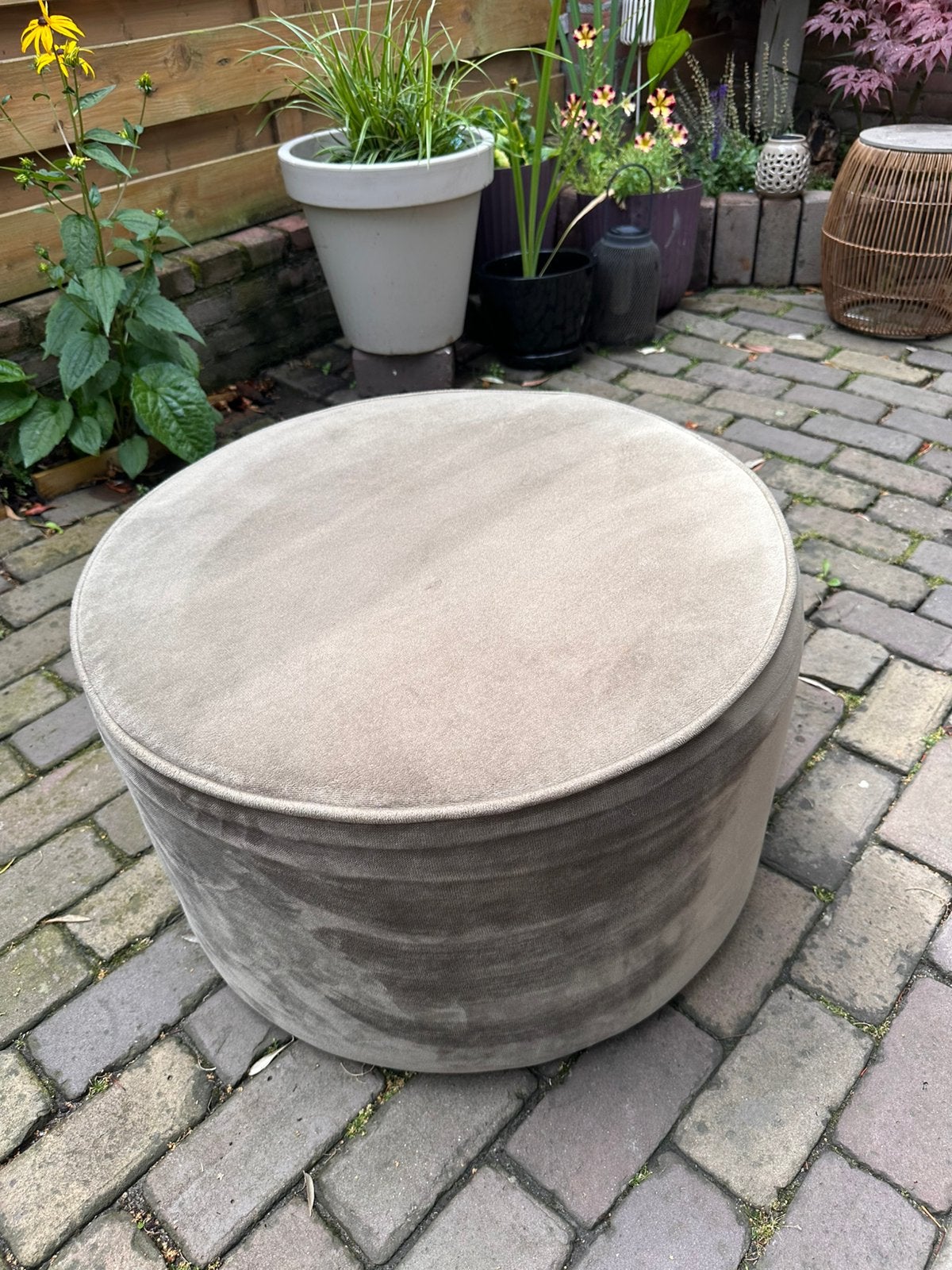 Poof/poef WOOOD Sarah laag olijfgoud 36x60x60, Ophalen, Zo goed als nieuw, Rond, Minder dan 50 cm