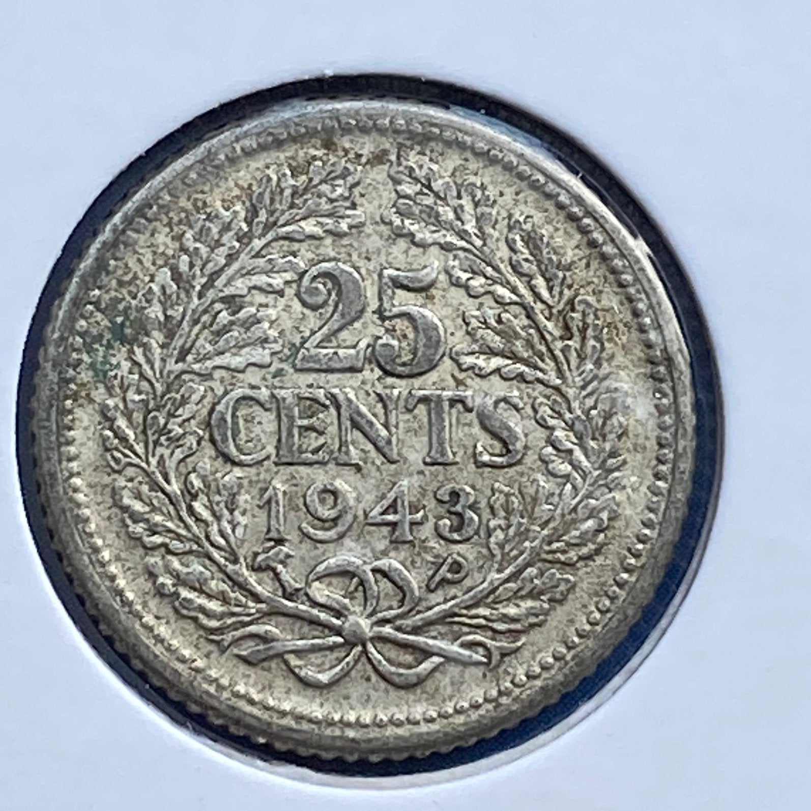 25 Cent Zilver uit 1943 Pp van Wilhelmina, Postzegels en Munten, Munten | Nederland, Verzenden, Zilver, 25 cent, Koningin Wilhelmina