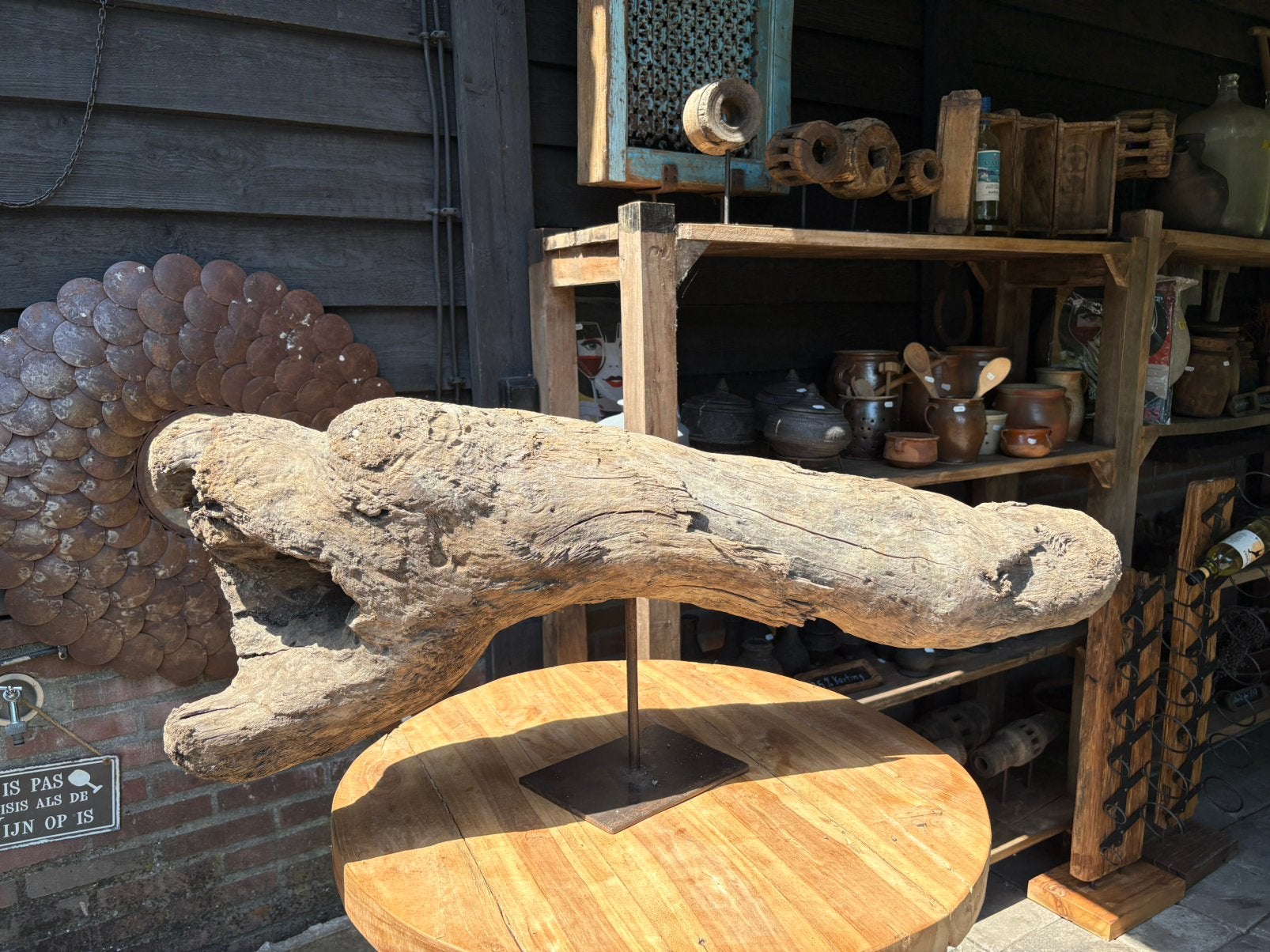 Driftwood op ijzeren statief, Ophalen, Hout, Zo goed als nieuw, Nvt