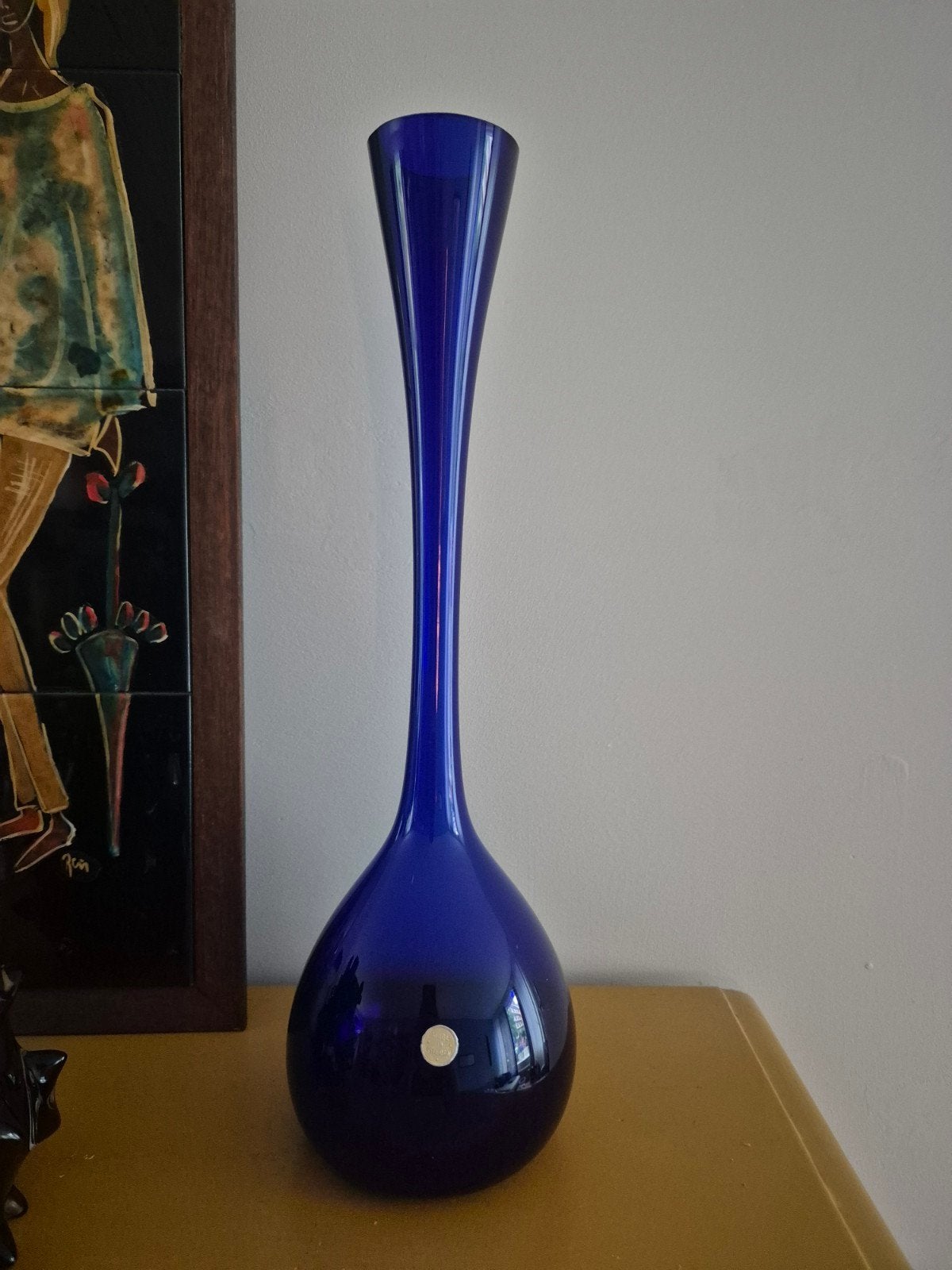 Grote Zweedse vintage glasvaas – kobaltblauw – 41 cm, Ophalen of Verzenden