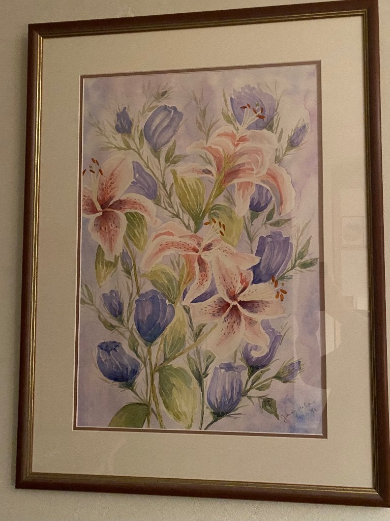 Aquarel mooie kleuren. 60 bij 80 cm, Ophalen, Achter glas, Aquarel, Bloemen
