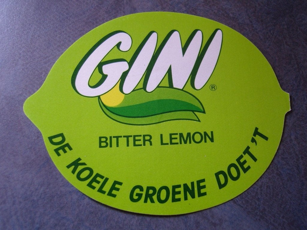 sticker frisdrank GINI bitter lemon de koele groene doet 't*, Verzamelen, Ophalen, Zo goed als nieuw