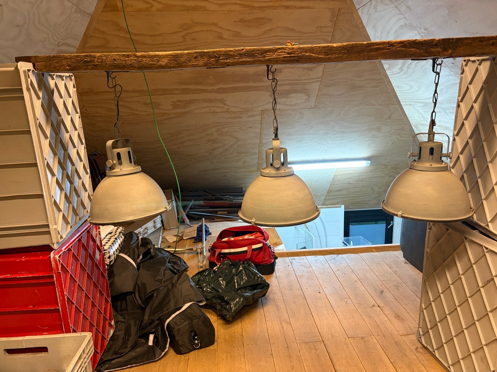Hanglampen met eiken balk - Industriële stijl, Ophalen of Verzenden, Gebruikt, Hout