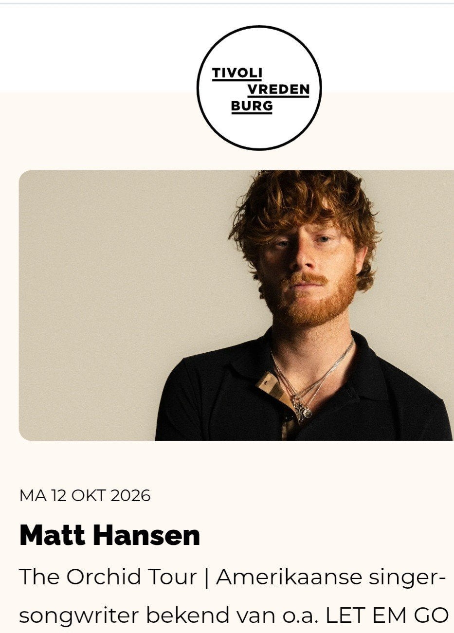 1 kaartje Matt Hansen tivoli, Eén persoon, Oktober