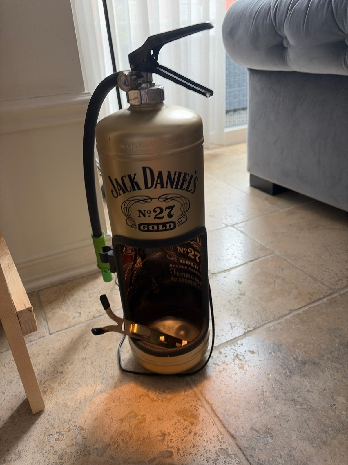 Jack Daniel's Gold Brandblusser Lamp - Uniek Design, Gebruikt, Ophalen of Verzenden, Industrieel, Goud