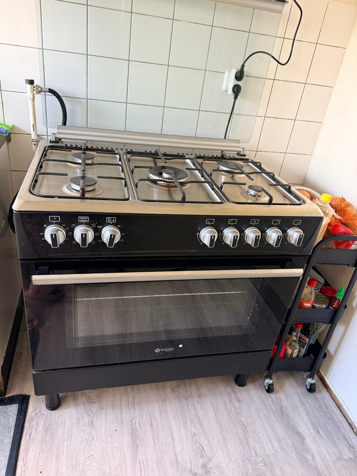 WIGGO WO-E905R(BX) Gasfornuis met Oven - 90cm Breed, Ophalen, 60 cm of meer, Grill, Zo goed als nieuw
