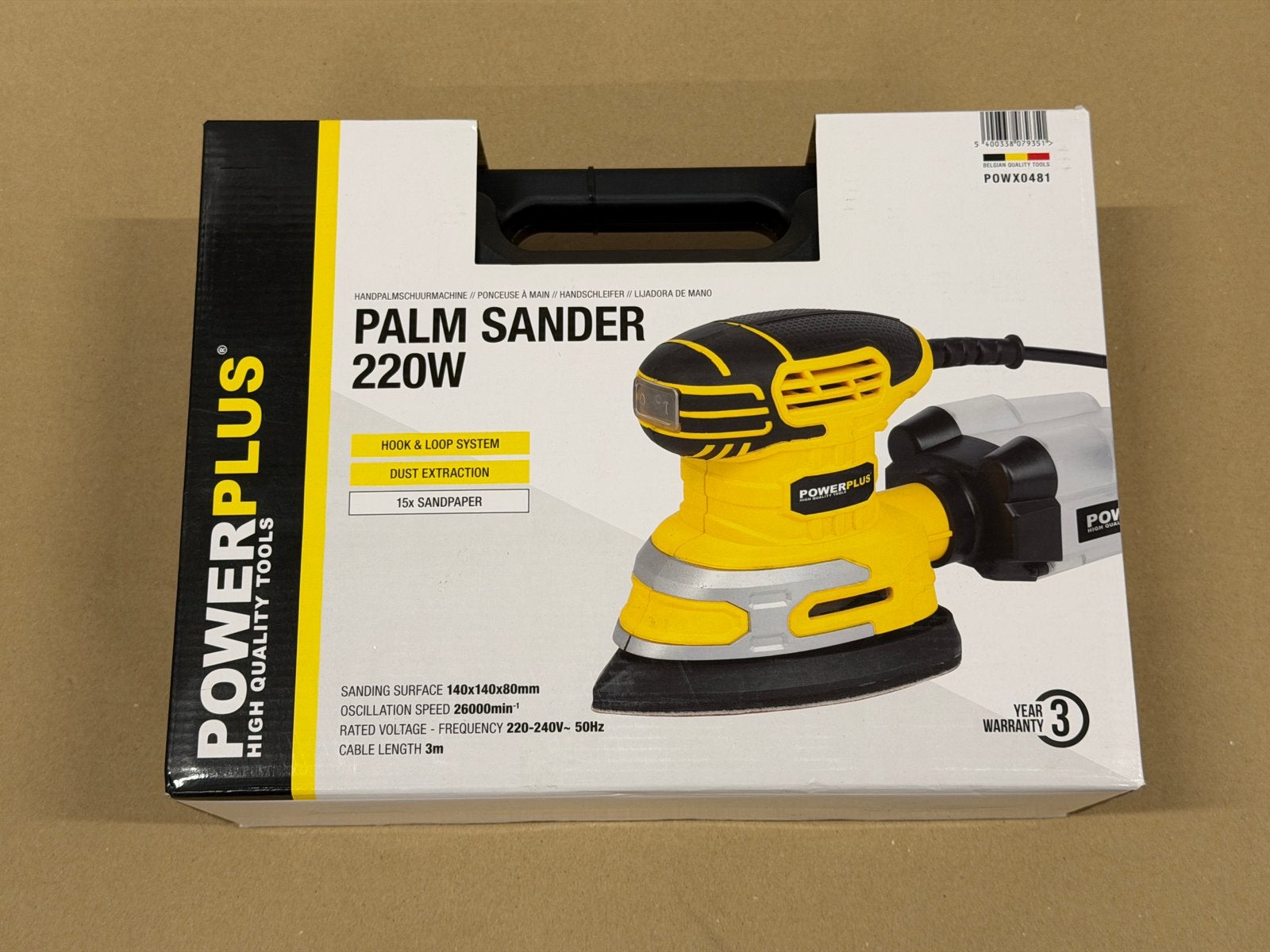 Nieuwe Powerplus Handpalmschuurmachine 220W, Ophalen of Verzenden, Nieuw, Minder dan 600 watt, Overige typen