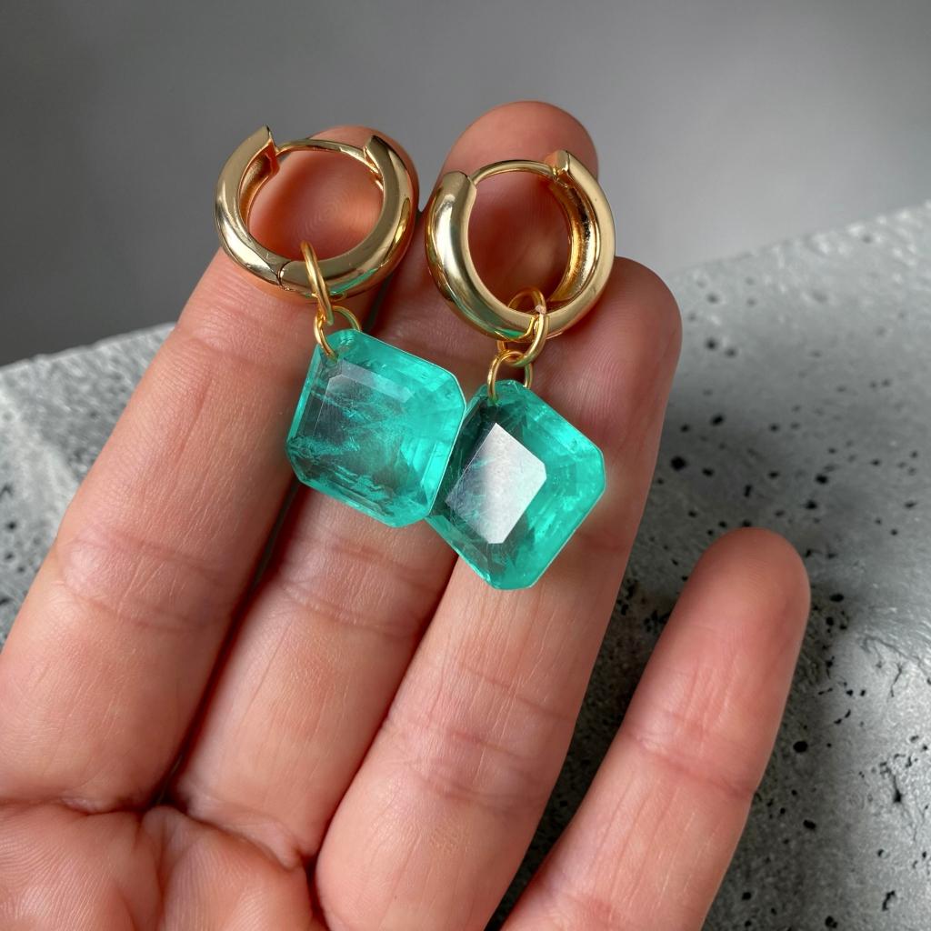 Oorbellen paraiba Verguld met 14K Goud natuurlijke steen, Met kristal, Overige materialen, Hangers, Nieuw