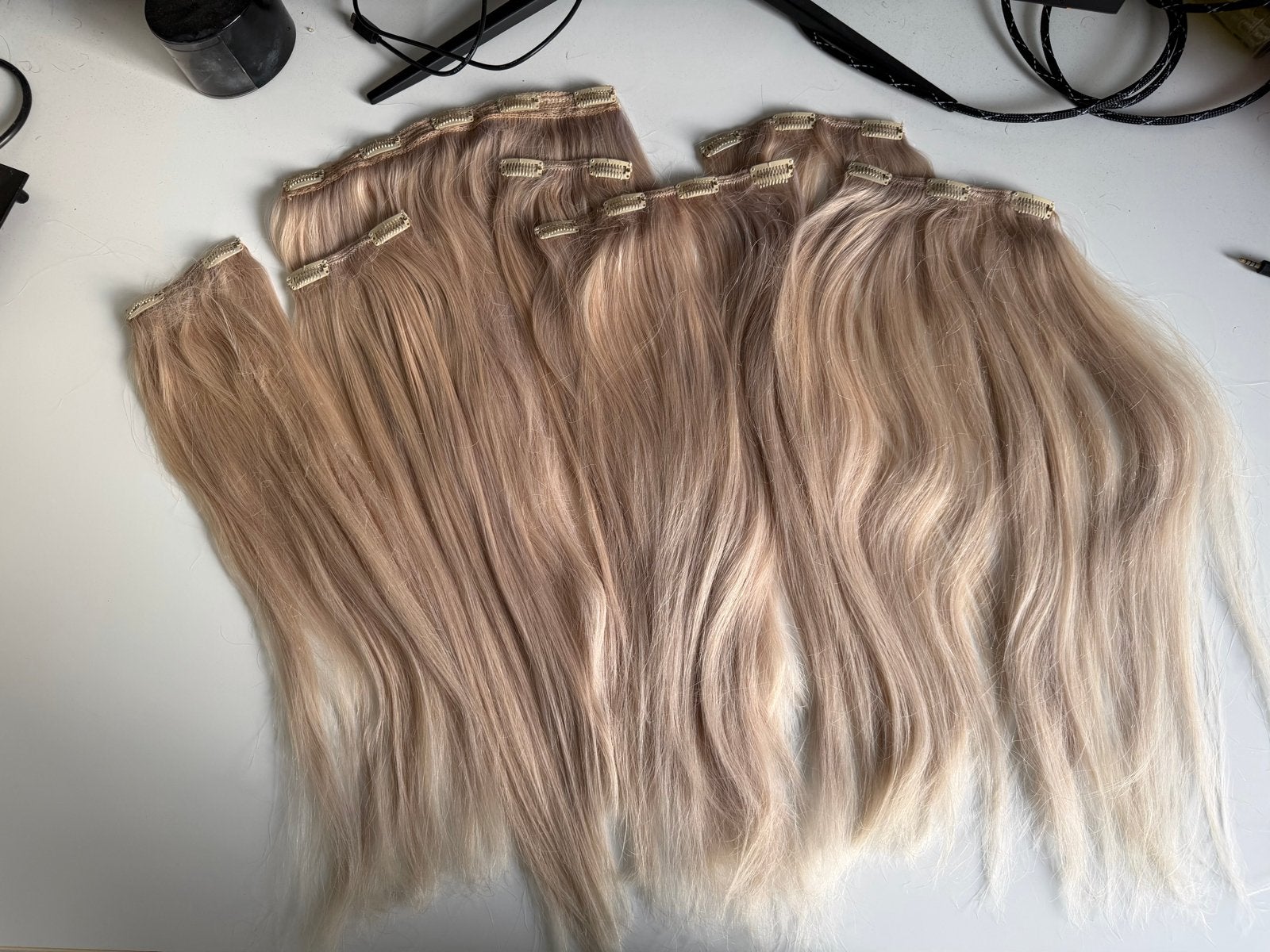 Echt haar clip-in extensions 60cm, 180 gram, assig blond, Ophalen, Gebruikt, Pruik of Haarverlenging