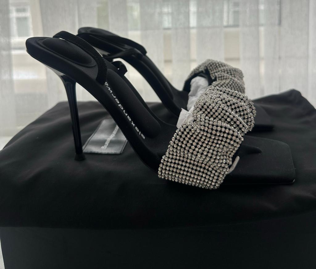 Alexander Wang slingback sandal heels maat 37 met rhinestone, Kleding | Dames, Schoenen, Verzenden, Zo goed als nieuw, Zwart, Sandalen of Muiltjes