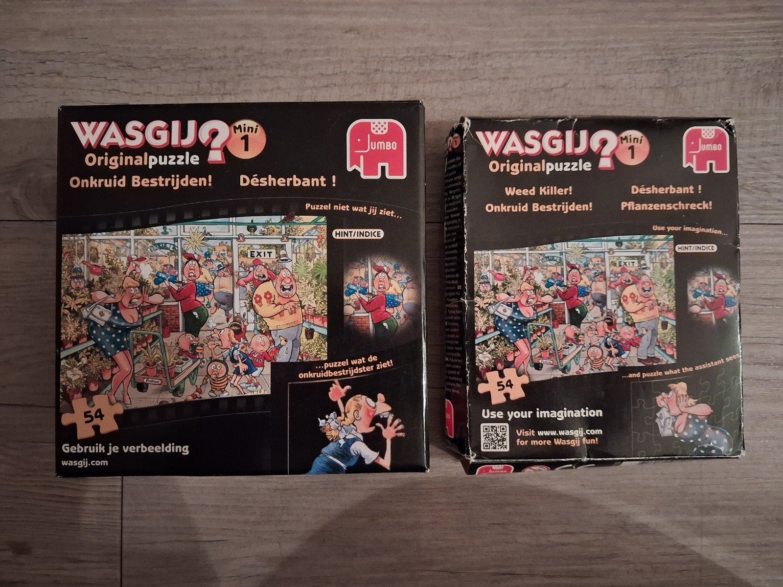 2 Wasgij mini puzzels van 54 stukjes, Ophalen of Verzenden, Minder dan 500 stukjes, Zo goed als nieuw, Legpuzzel