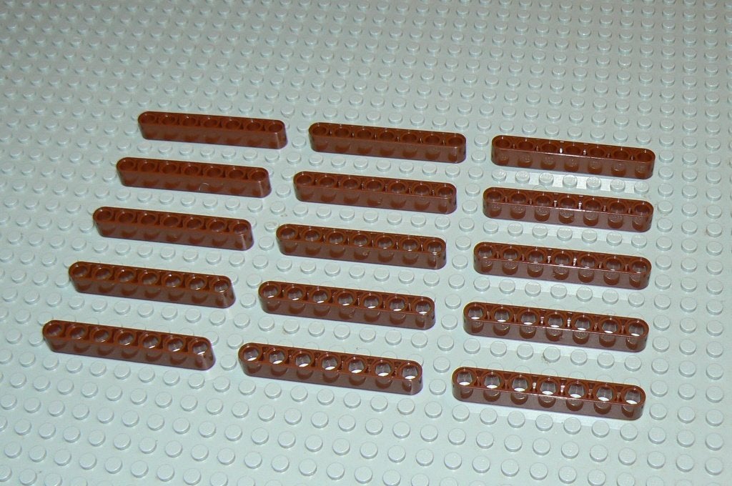 L1068 Technic 1x7 liftarm roodbruin 15 st., Lego, Nieuw, Ophalen of Verzenden, Technic