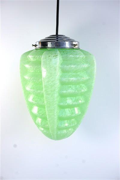 Vintage hanglamp groen Clichy glas gewolkt art deco, Huis en Inrichting, Lampen | Hanglampen, Ophalen of Verzenden, Nvt, Minder dan 50 cm