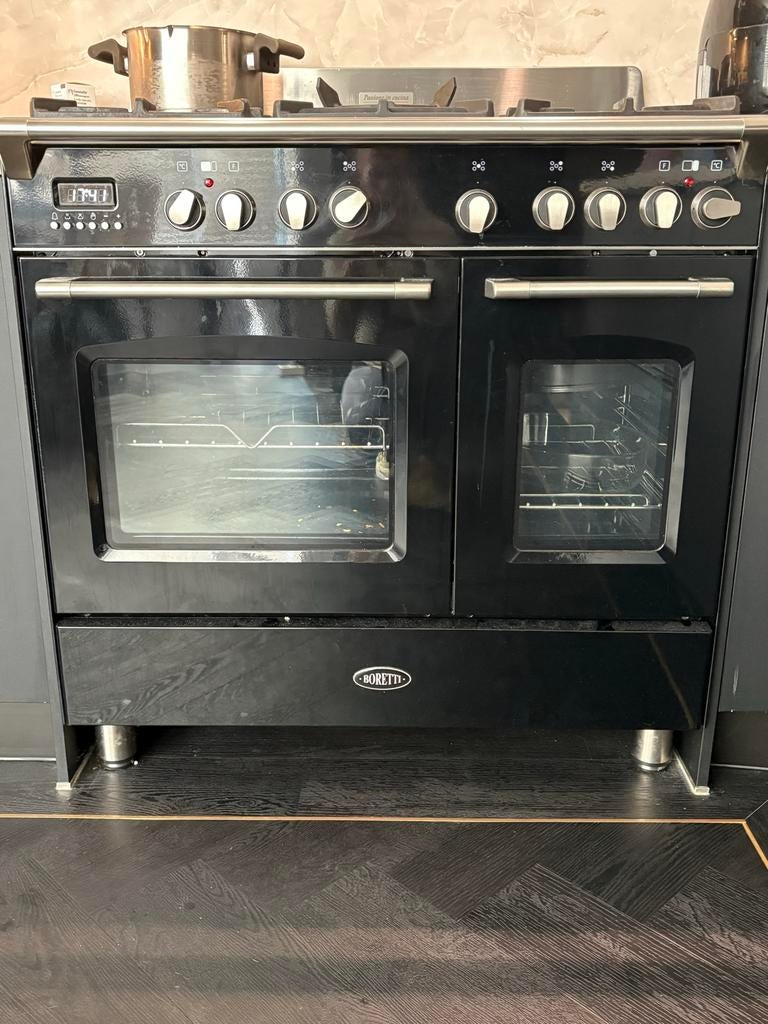 Boretti Fornuis met Dubbele Oven en Gasfornuis, Ophalen, Hete lucht, 60 cm of meer, Zo goed als nieuw