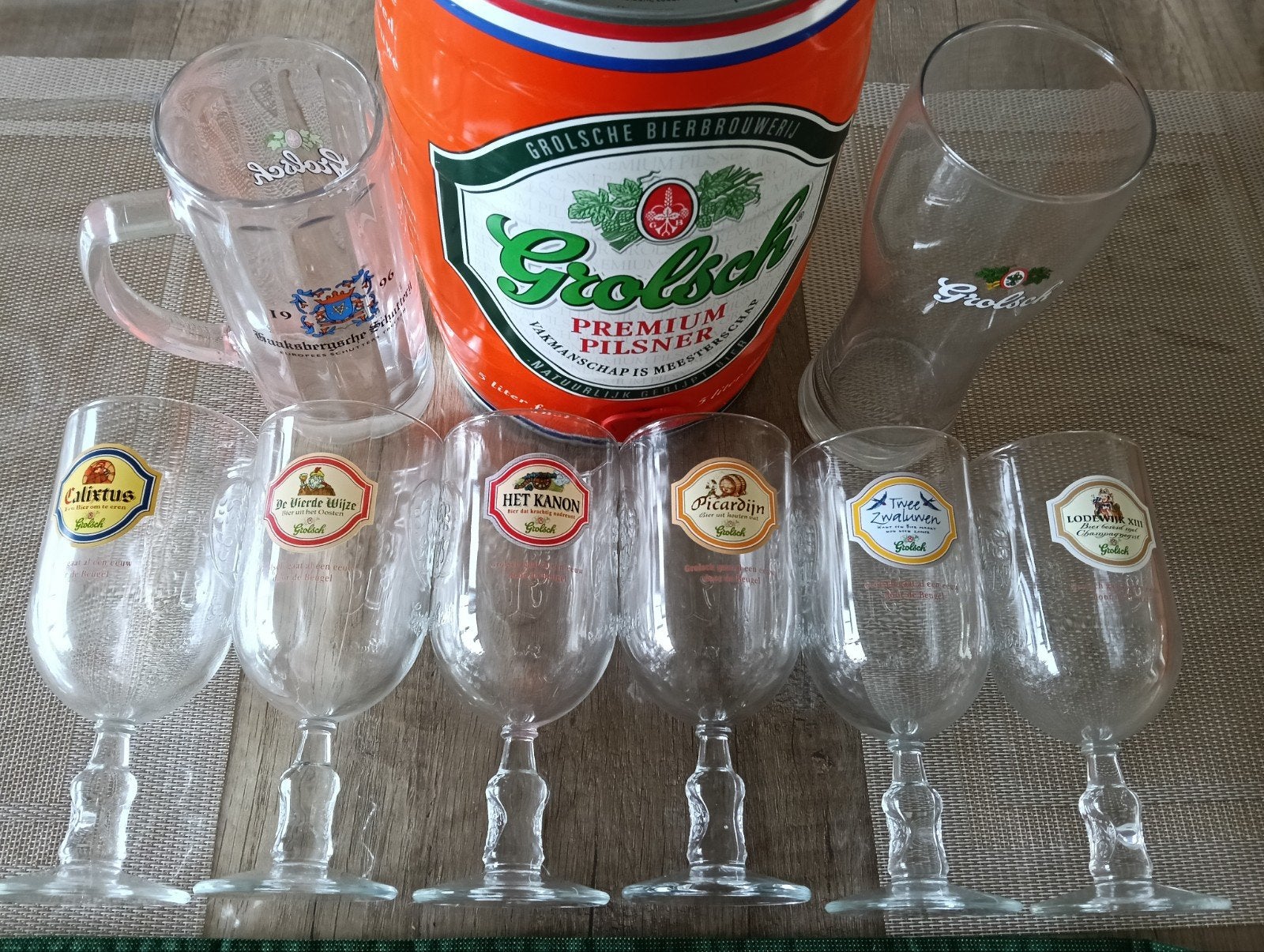Grolsch Bierfust 5 Liter met Glazen en Pul, Verzamelen, Biermerken, Ophalen of Verzenden, Gebruikt, Flesje(s), Grolsch