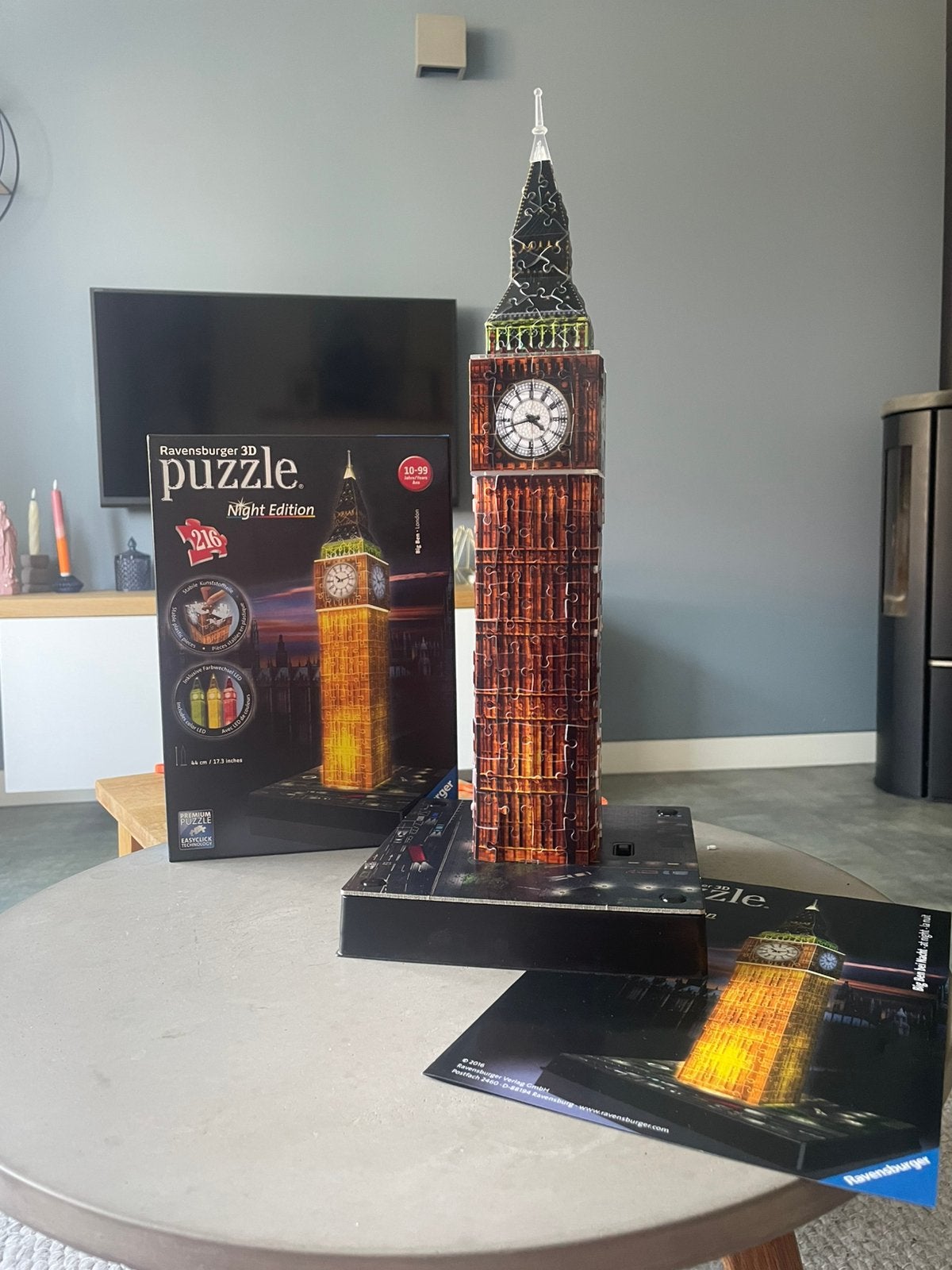 Ravensburger 3D Puzzle Big Ben Night Edition 216 stukjes, Ophalen of Verzenden, Meer dan 50 stukjes, Zo goed als nieuw, 6 jaar of ouder