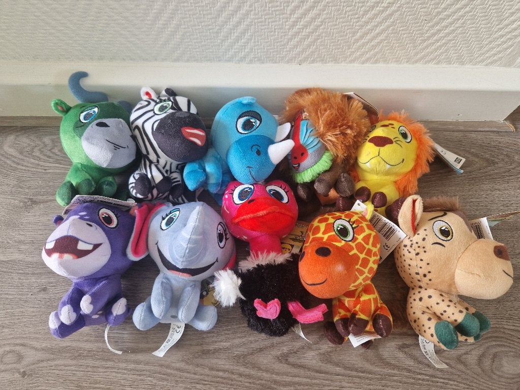 Lidl safari knuffels 10 stuks, Overige karakters, Overige typen, Nieuw, Meerkleurig
