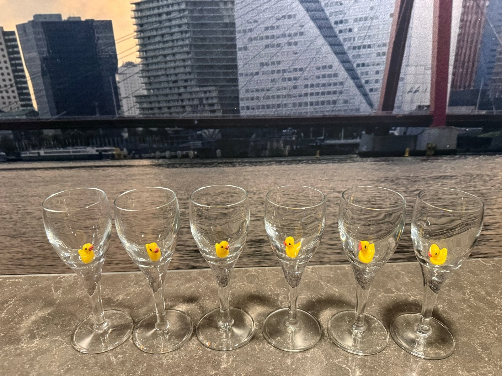 Set van 6 shotglaasjes met eendjes, Ophalen of Verzenden, Gebruikt, Glas, Glas of Glazen