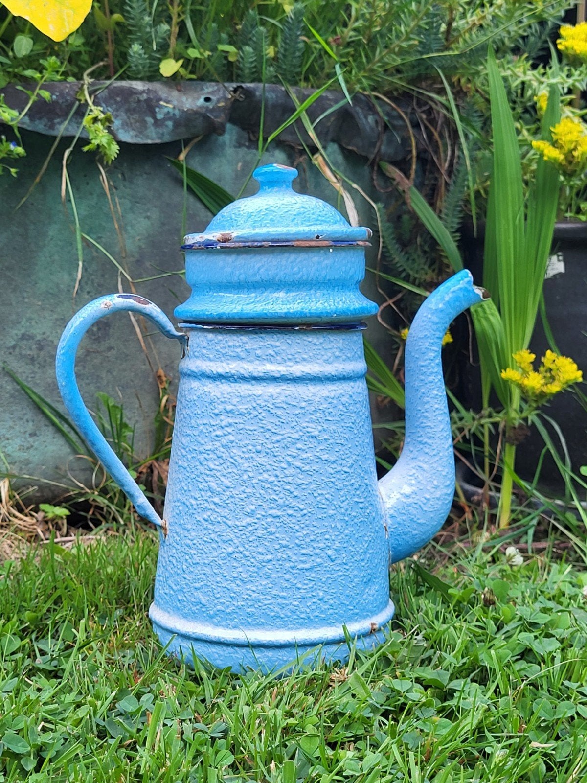 Brocante Franse emaille koffiepot  /  allegonda, Ophalen of Verzenden