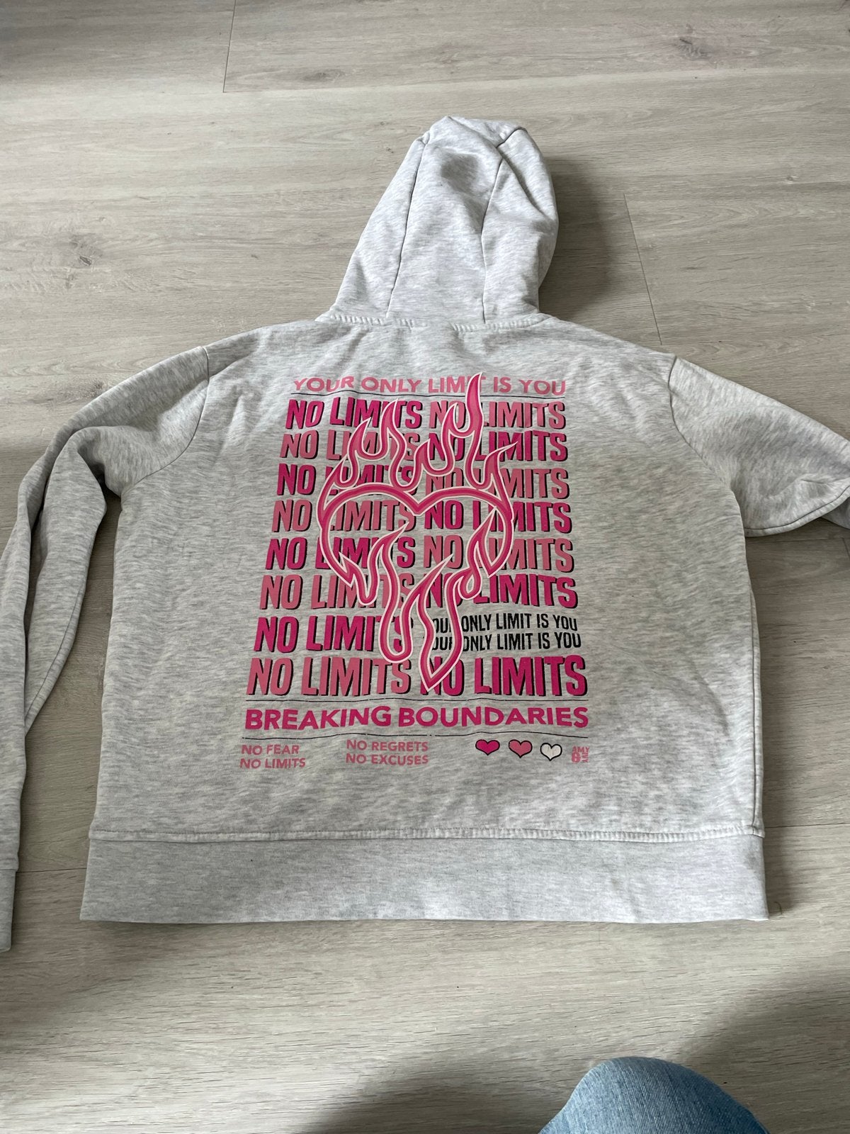 AMY&IVY Hoodie Grijs met Roze Opdruk - Maat S, Ophalen of Verzenden, Zo goed als nieuw, Maat 36 (S), Grijs