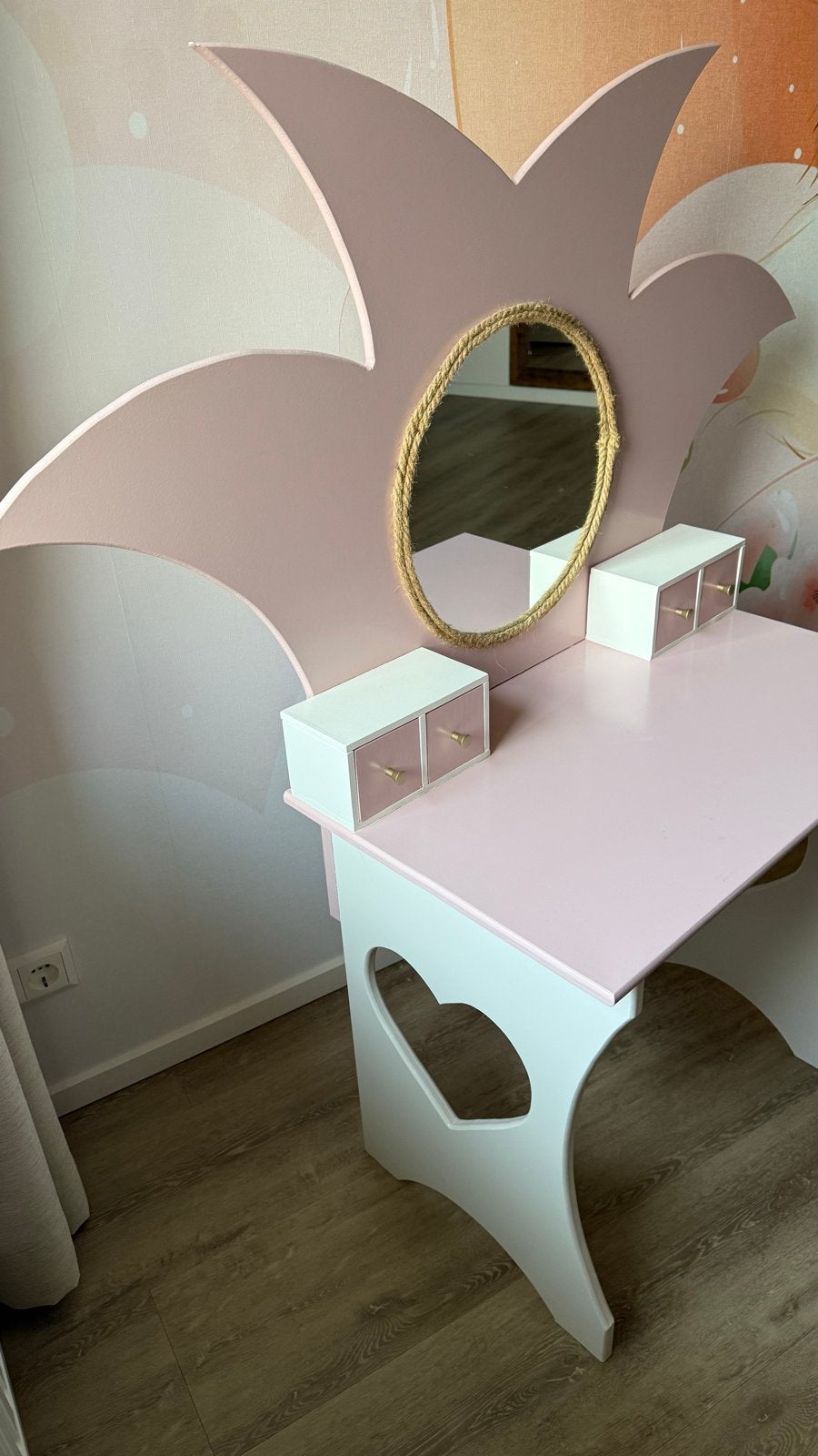 Prinsessen Kaptafel - Roze met Spiegel en Lades, Ophalen, 100 tot 150 cm, 50 tot 100 cm, Zo goed als nieuw