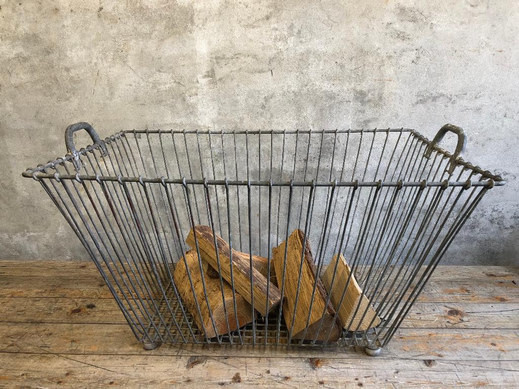 Grote vintage houtmand met handvatten | haardhout 76x50x40, Gebruikt, Houtkachel, Ophalen of Verzenden, Vrijstaand