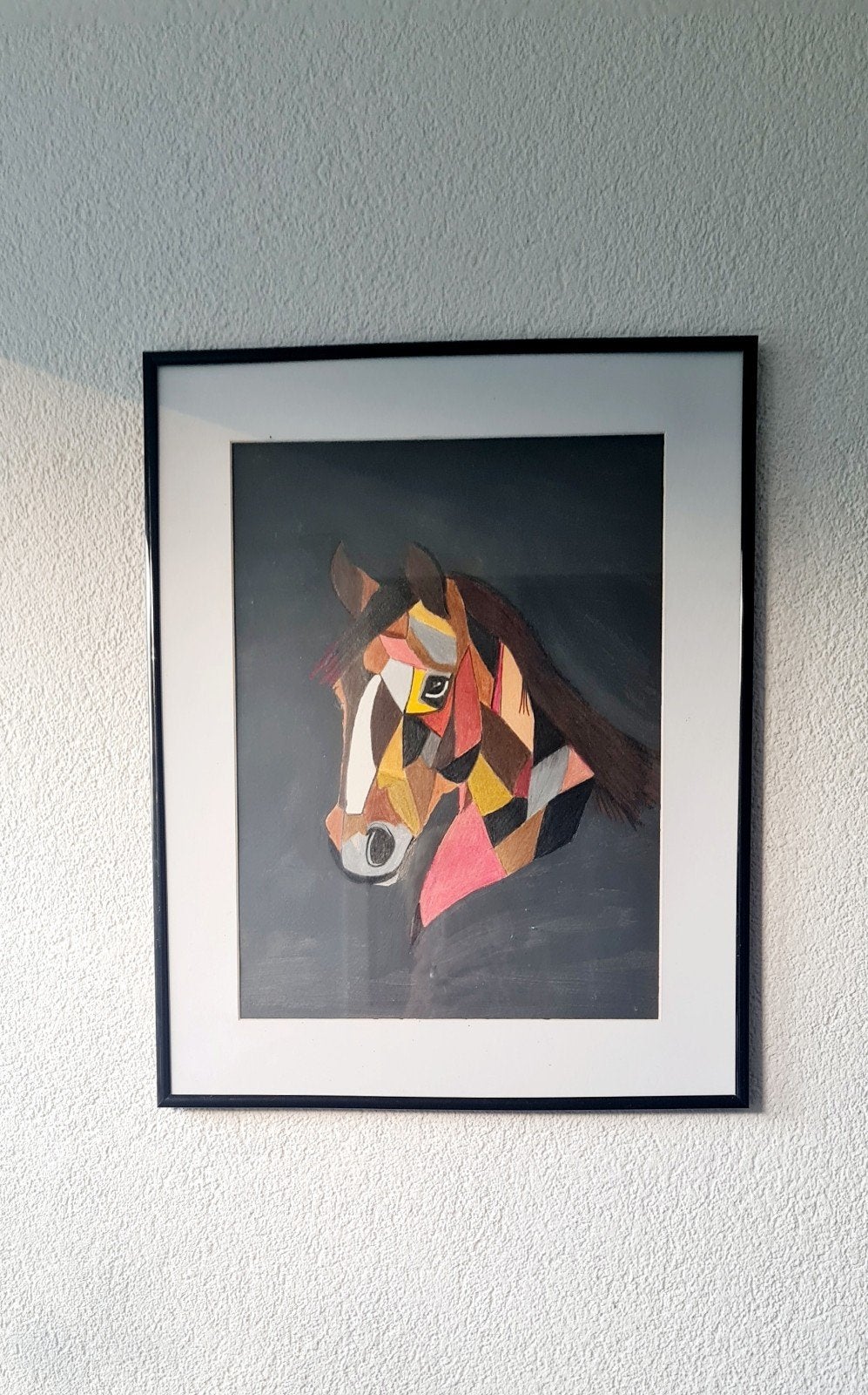 Abstract paard schilderij in lijst, Antiek en Kunst, Kunst | Schilderijen | Modern, Ophalen of Verzenden, Dieren, Overige materialen