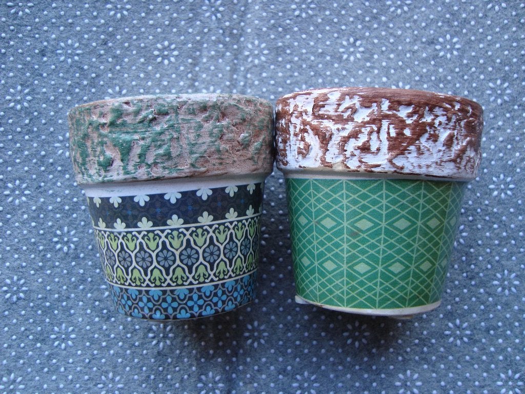 2 mini bloempotjes, Rond, Ophalen of Verzenden, Aardewerk, Binnen