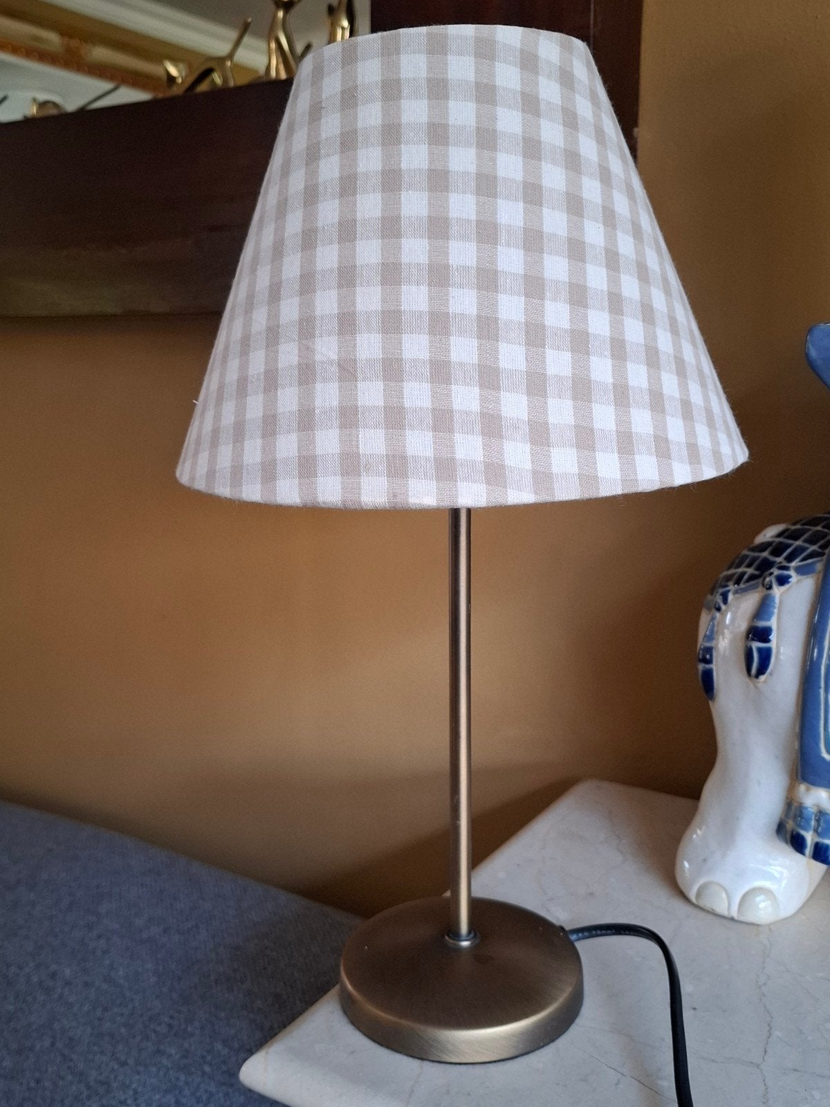 Tafellamp met geruite kap, Ophalen of Verzenden, Zo goed als nieuw, Metaal, Minder dan 50 cm