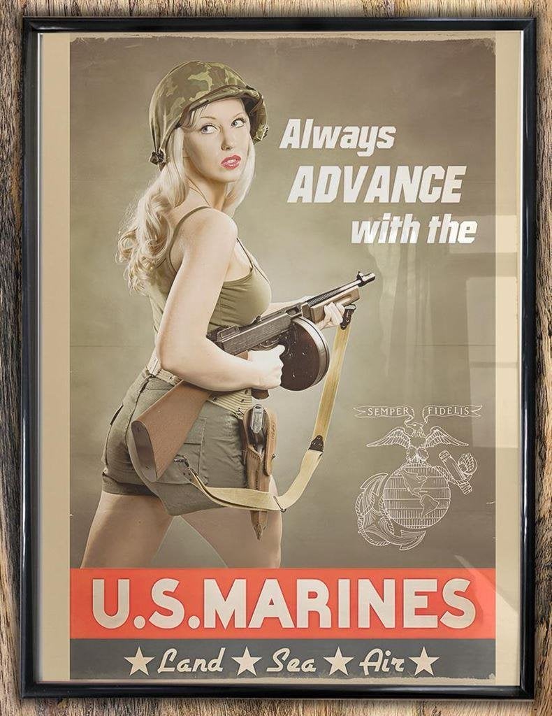 US Military Pin Up Leger Propaganda Poster in Lijst, Verzenden, Amerika, Foto of Poster
