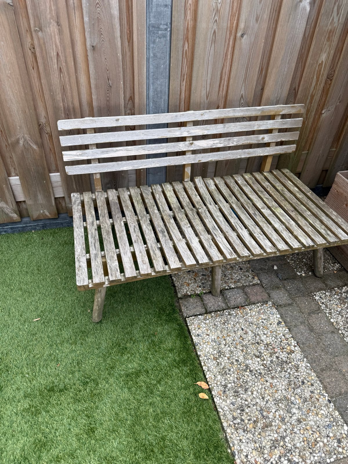 Houten bankje met voetensteun en kussens, Ophalen, Gebruikt, Hout