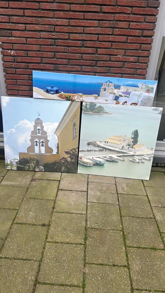 Corfu Griekenland Canvas 3 stuks, Ophalen of Verzenden, Zo goed als nieuw, Minder dan 50 cm, Schilderij