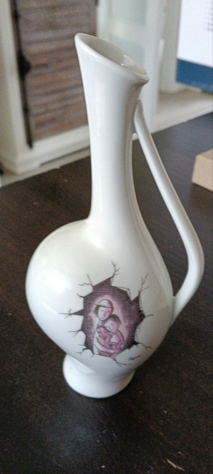 Vintage Porseleinen Vaasje met Religieuze Afbeelding, Antiek en Kunst, Ophalen of Verzenden