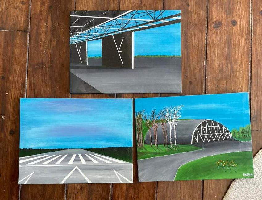 3 zelfgemaakte schilderijen - Thema Vliegbasis Soesterberg, Ophalen