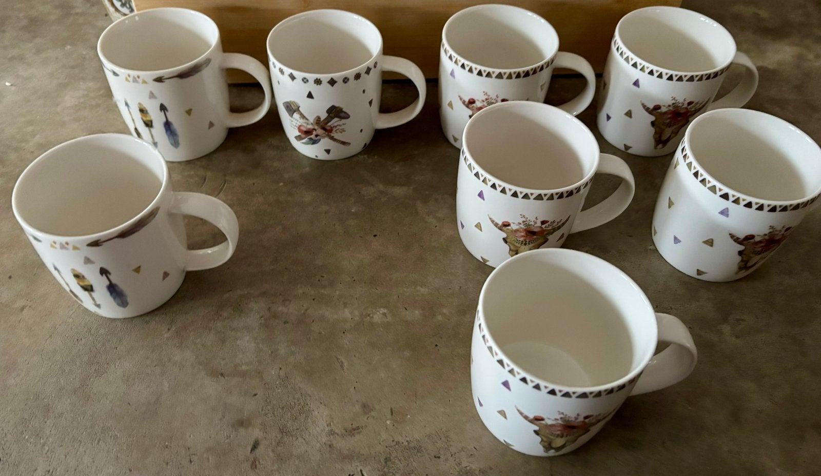 Boho koffie bekers 8X, Huis en Inrichting, Ophalen of Verzenden, Overige stijlen, Kop(pen) en/of Schotel(s)
