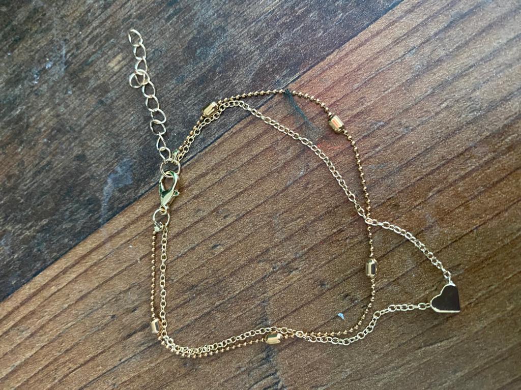 Gouden enkelbandje met hartje en kralen, Sieraden, Tassen en Uiterlijk, Enkelbandjes en Enkelkettinkjes, Ophalen of Verzenden