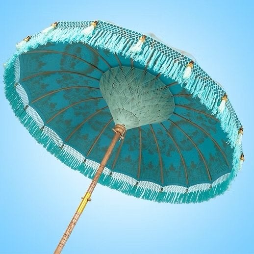 Nieuw Turquoise blauw Bali Parasol SERENITY met voet en hoes, Tuin en Terras, Ophalen, Nieuw, 2 tot 3 meter, Waterdicht