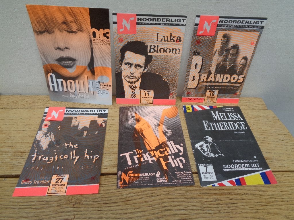 6 retro TICKETS M.Etheridge-Luka Bloom-Tragically Hip-Anouk, Eén persoon