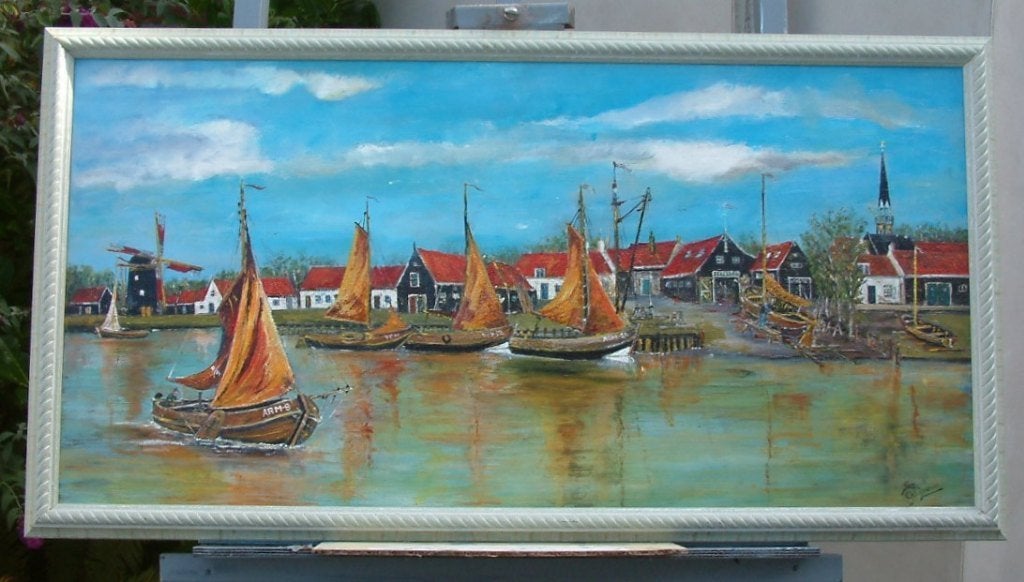 de goede werf Meerman  Arnemuiden   kleurig schilderij, Maritiem / water, Doek, Ophalen of Verzenden, Gesigneerd