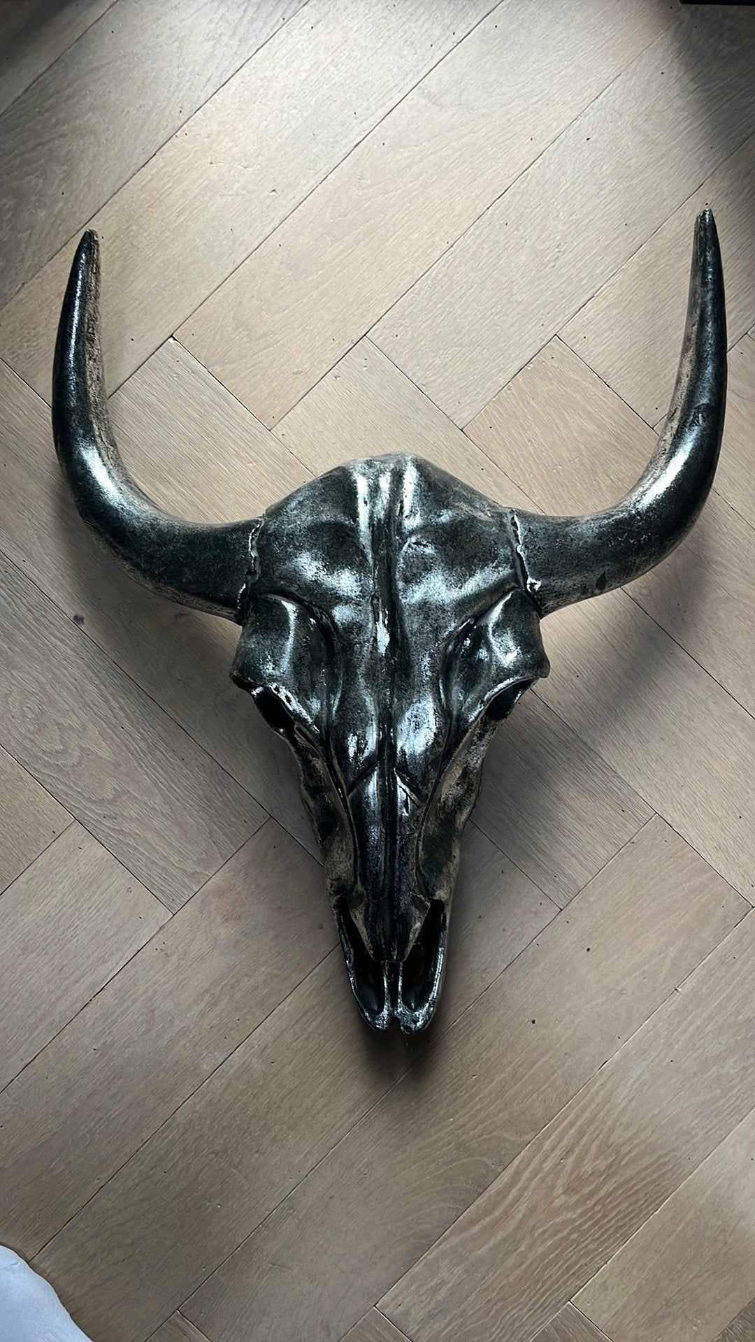 Wanddecoratie gewei zilverkleurig, Wandsculptuur, Zilver, 65 cm, Zo goed als nieuw