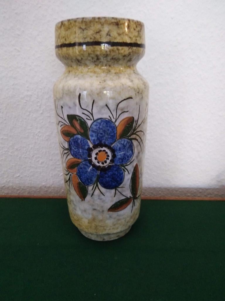 Vintage West Germany Vaas met Blauwe Bloem - Fat Lava Stijl, Ophalen of Verzenden