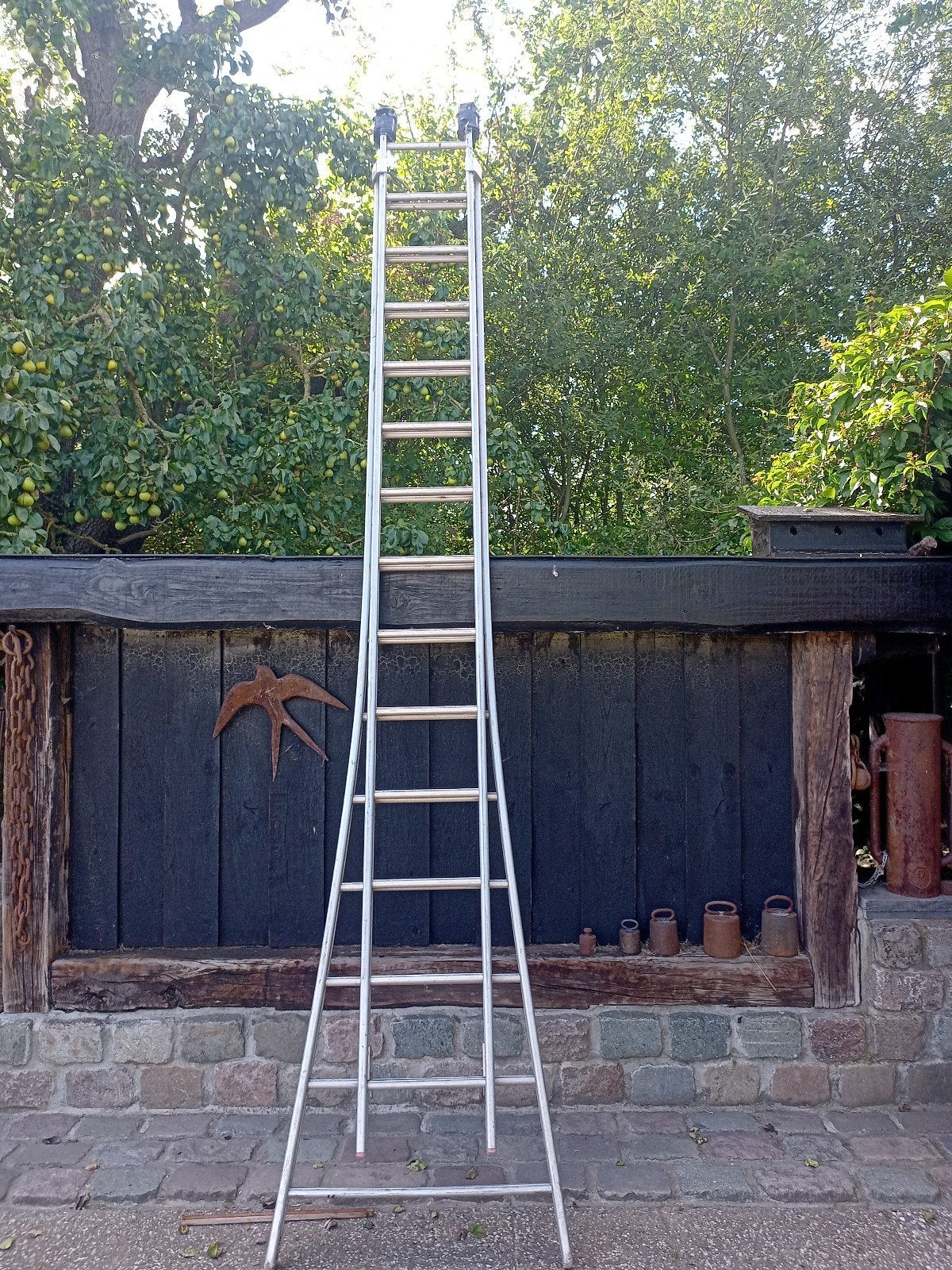Aluminium schuifladder. 2 x 14 treden, Ophalen, Gebruikt, 4 meter of meer