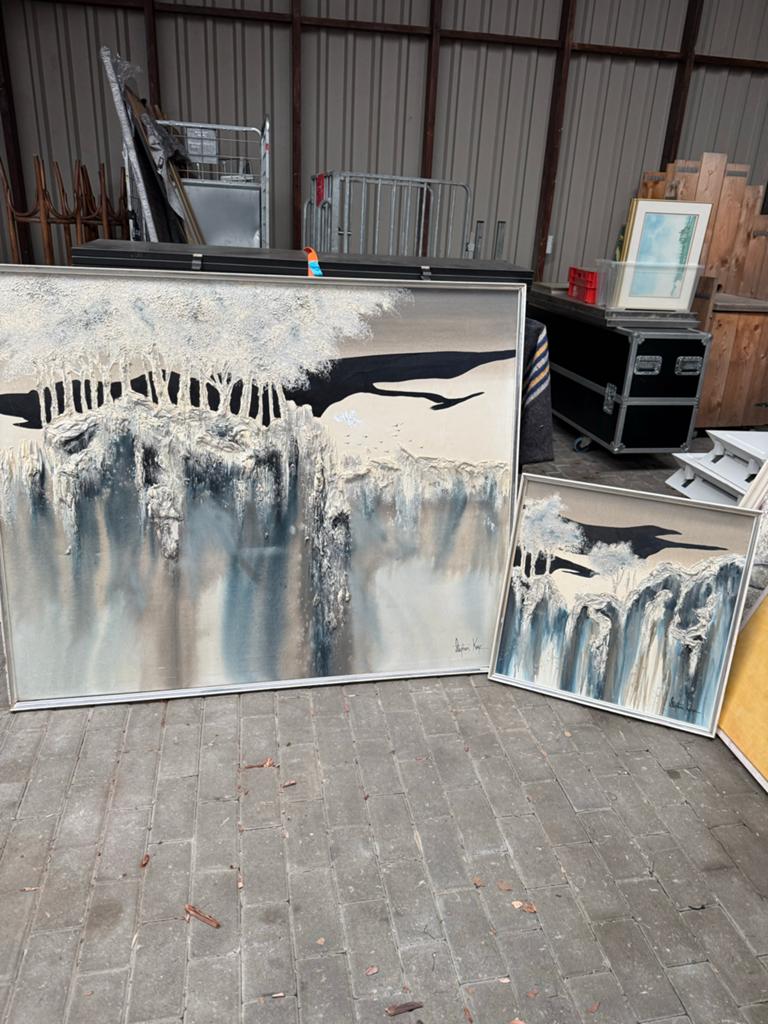 Set van 2 abstracte schilderijen met textuur, Antiek en Kunst, Ophalen
