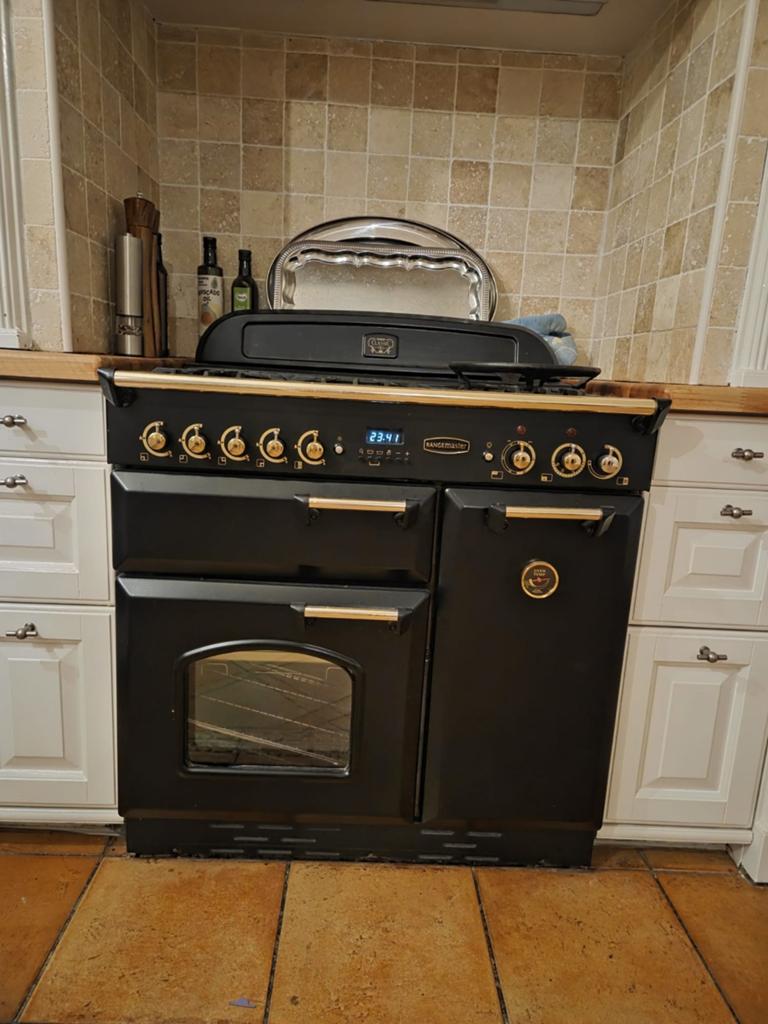 Bieden: Classic 90 Gasfornuis met Oven - Zwart/Goud, Witgoed en Apparatuur, Fornuizen, Gebruikt, 60 cm of meer, Ophalen of Verzenden