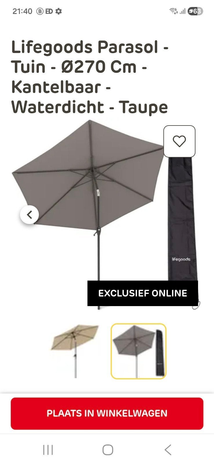 Nieuwe parasol met verrijdbare parasolvoet, Ophalen of Verzenden, Nieuw, 2 tot 3 meter, Stokparasol