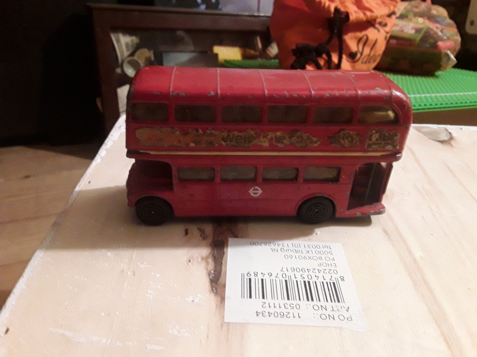 Vintage Engelse Dubbeldekker Bus Speelgoedmodel, Ophalen, Gebruikt
