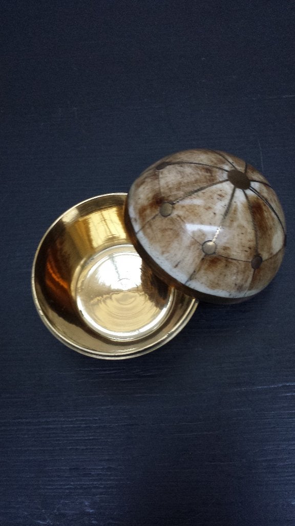 Wierook POTJE van KOPER met INLAY van YAK-bot ~ Ø 7 cm., Antiek en Kunst, Antiek | Koper en Brons, Ophalen of Verzenden, Koper
