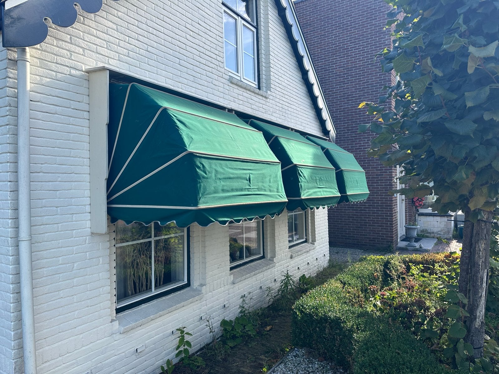 3x Groene Markiezen - gebruikt mét omlijsting, Tuin en Terras, Minder dan 150 cm, Ophalen, Gebruikt, Markies