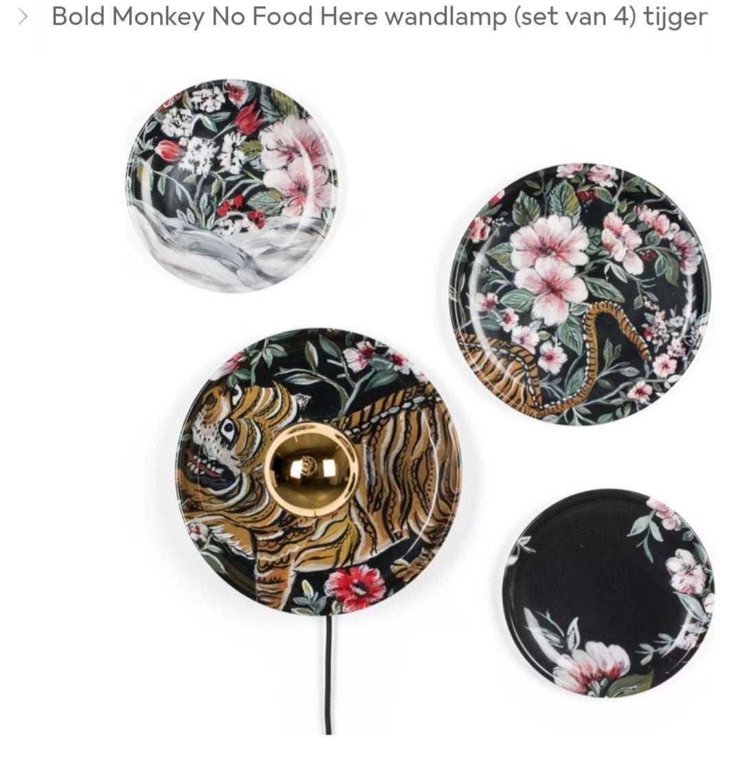 Bold Monkey No Food Here wandlamp set tijger, Met snoer/stekker, Overige merken, Metaal, Wandlamp