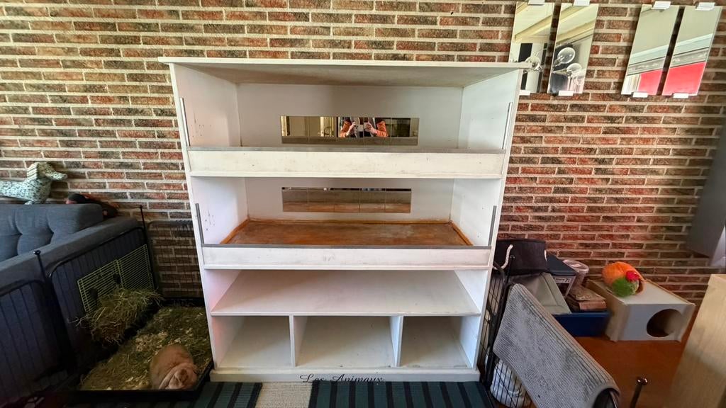 Mooie witte caviaflat met 2 verdiepingen, Dieren en Toebehoren, Ophalen, 90 cm of meer, Hok, Cavia